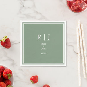 Sage Green Monogram Initial Modern Trendy Wedding Napkins