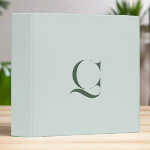 Sage Green Monogram Initial Name Minimalist  3 Ring Binder