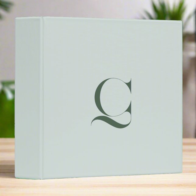 Sage Green Monogram Initial Name Minimalist  3 Ring Binder (Creator Uploaded)
