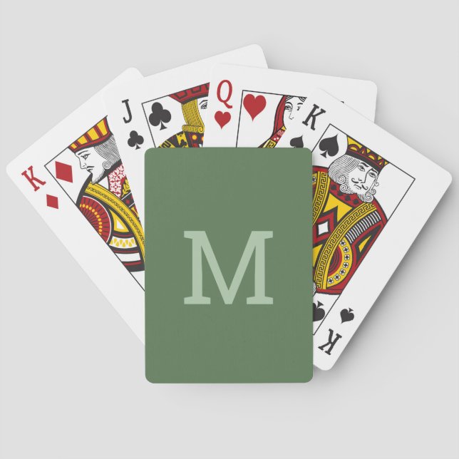 Sage Green Monogram Initial Playing Cards (Back)