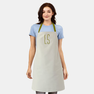 Sage green monogram initial simple apron