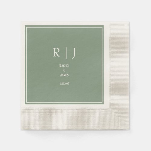 Sage Green Monogram Initial Trendy Modern Wedding Napkins