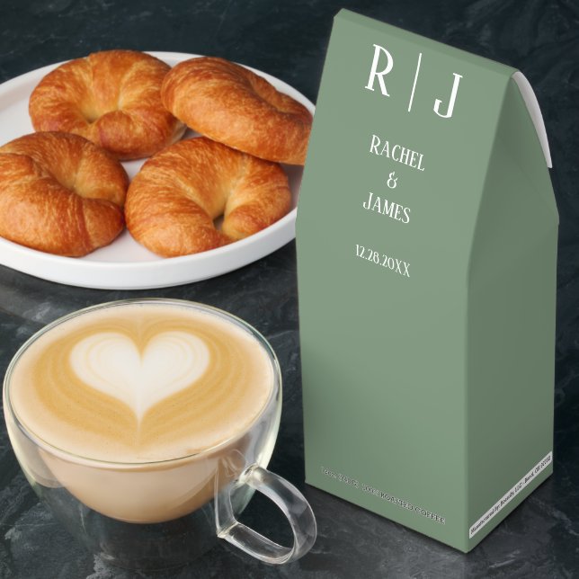 Sage Green Monogram Initial Wedding Gift Favor  Roasted Coffee (Breakfast)