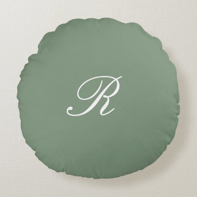Sage Green Monogram Initial Wedding Gift Favor Round Pillow (Front)
