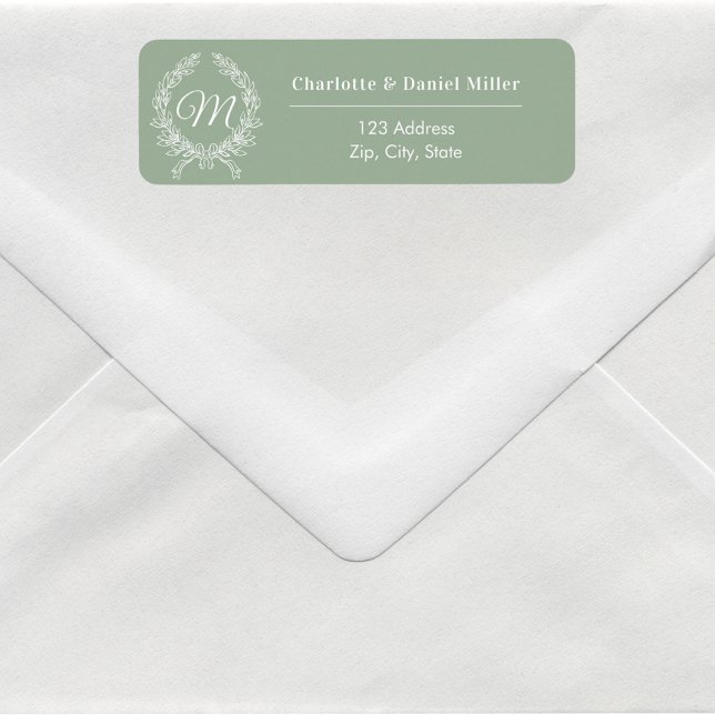 Sage green monogram initial wreath return address label (Creator Uploaded)