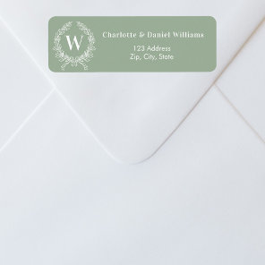 Sage green monogram initial wreath return address label