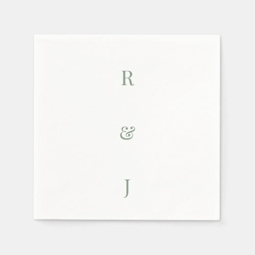 Sage Green Monogram Initials Engagement Wedding Napkins