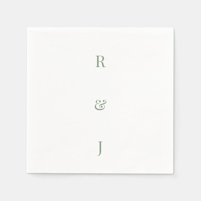 Sage Green Monogram Initials Engagement Wedding Napkins (Front)