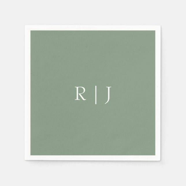  Sage Green Monogram Initials Engagement Wedding Napkins (Front)