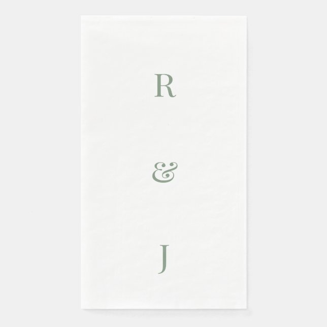 Sage Green Monogram Initials Engagement Wedding Paper Guest Towels (Front)