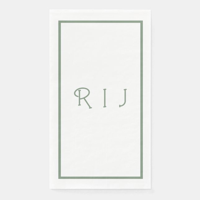 Sage Green Monogram Initials Engagement Wedding Paper Guest Towels (Front)