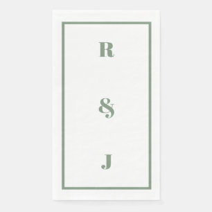 Sage Green Monogram Initials Letter Trendy Wedding Paper Guest Towels