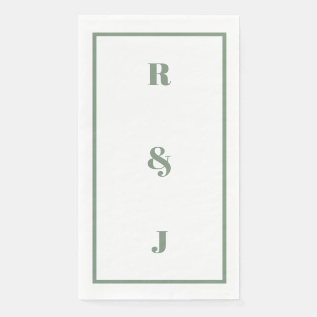 Sage Green Monogram Initials Letter Trendy Wedding Paper Guest Towels (Front)