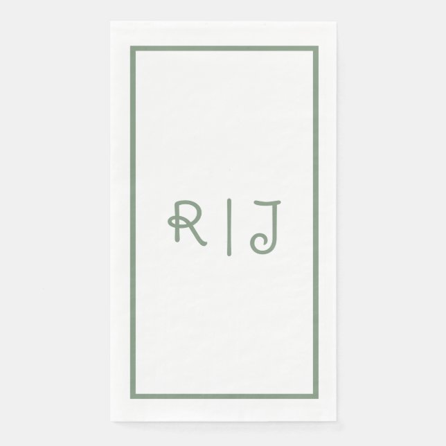 Sage Green Monogram Initials Letters Cool Wedding Paper Guest Towels (Front)