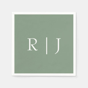  Sage Green Monogram Initials Letters Wedding Napkins