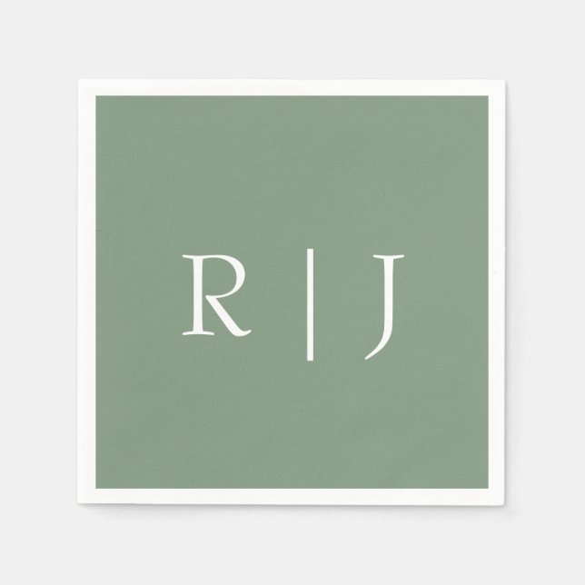  Sage Green Monogram Initials Letters Wedding Napkins (Front)