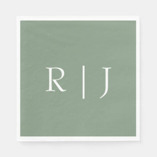  Sage Green Monogram Initials Letters Wedding Napkins