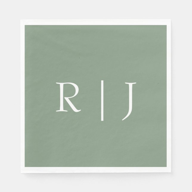  Sage Green Monogram Initials Letters Wedding Napkins (Front)