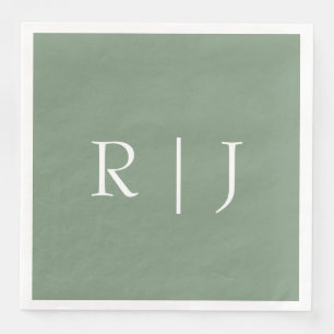  Sage Green Monogram Initials Letters Wedding Paper Dinner Napkins
