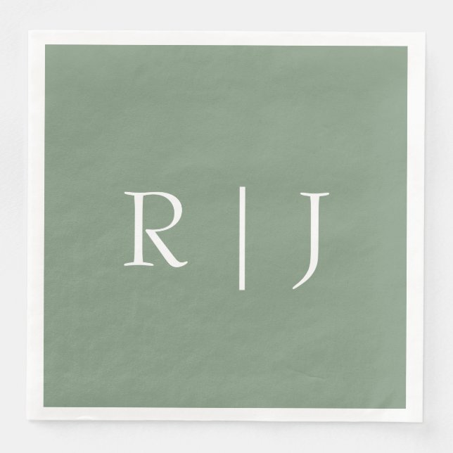  Sage Green Monogram Initials Letters Wedding Paper Dinner Napkins (Front)