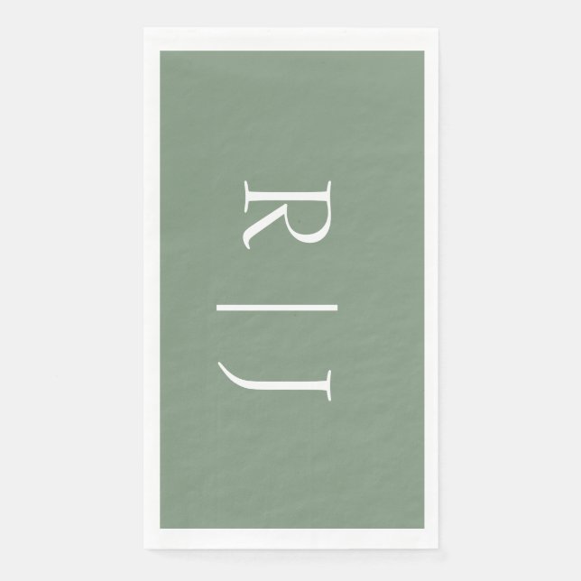  Sage Green Monogram Initials Letters Wedding Paper Guest Towels (Front)