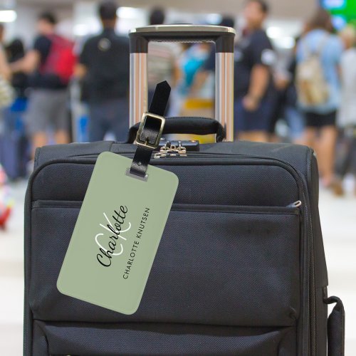 Sage green monogram initials luggage tag