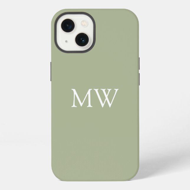 Sage Green Monogram Initials Trendy Boho Iphone Case (Back)