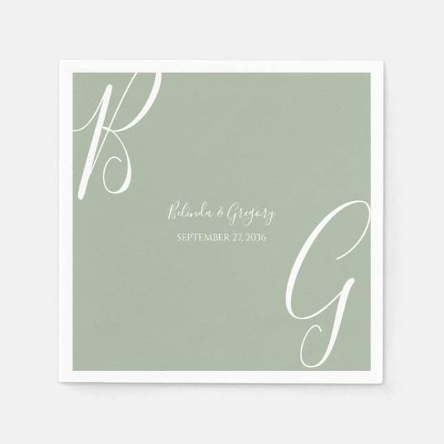 Sage Green Monogram Initials Wedding  Napkins (Front)