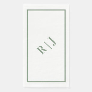 Sage Green Monogram Initials White Script Wedding Paper Guest Towels