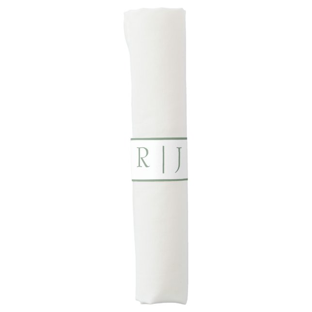 Sage Green Monogram Initials White Simple Wedding Napkin Bands (Front)