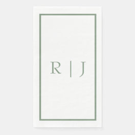 Sage Green Monogram Initials White Simple Wedding Paper Guest Towels