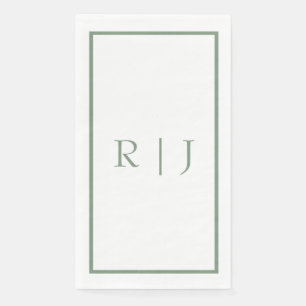 Sage Green Monogram Initials White Simple Wedding Paper Guest Towels