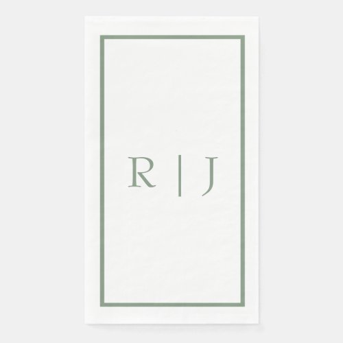 Sage Green Monogram Initials White Simple Wedding Paper Guest Towels