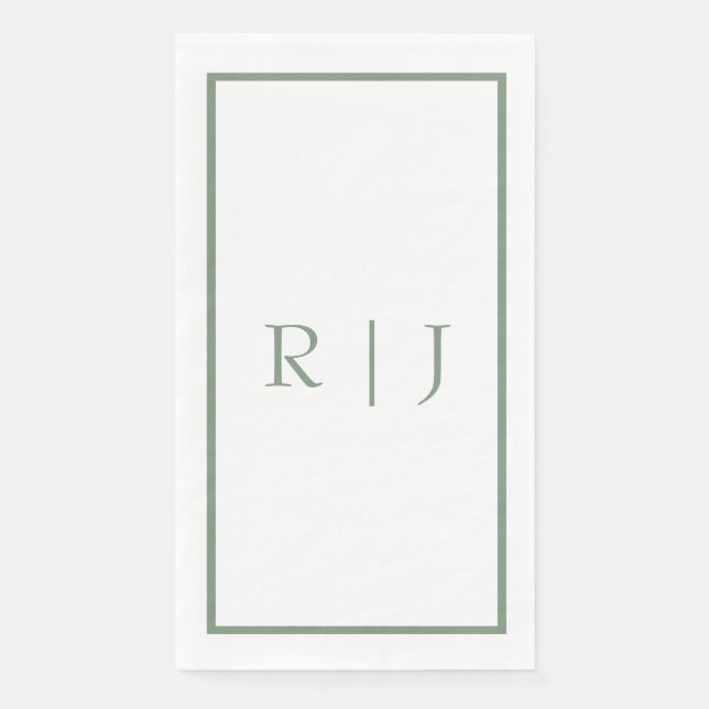 Sage Green Monogram Initials White Simple Wedding Paper Guest Towels (Front)