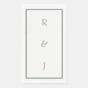 Sage Green Monogram Initials White Trendy Wedding Paper Guest Towels
