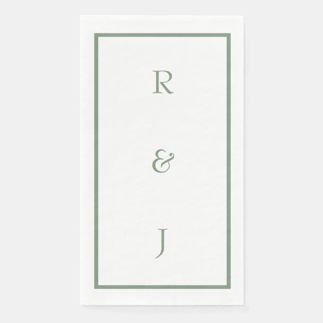 Sage Green Monogram Initials White Trendy Wedding Paper Guest Towels (Front)