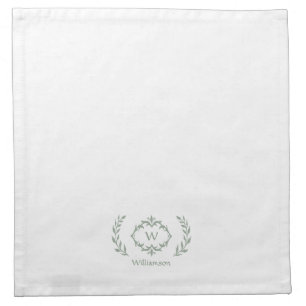Sage Green Monogram Laurel Wreath  Cloth Napkin