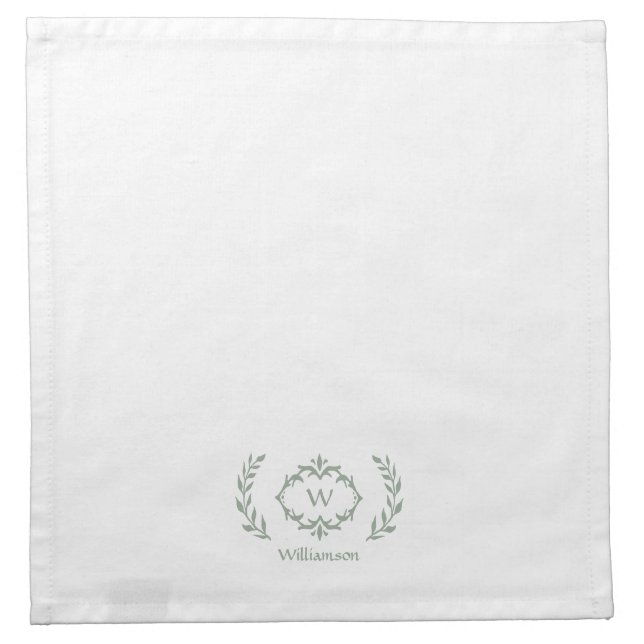 Sage Green Monogram Laurel Wreath  Cloth Napkin (Front)
