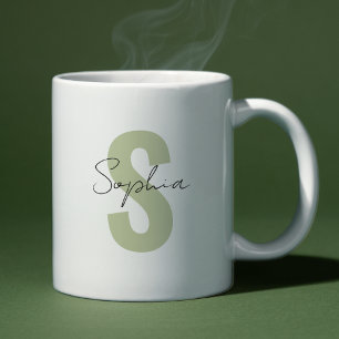 Sage Green Monogram Letter Calligraphy Name Coffee Mug
