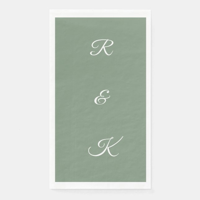 Sage Green Monogram Letters White Elegant Wedding Paper Guest Towels (Front)
