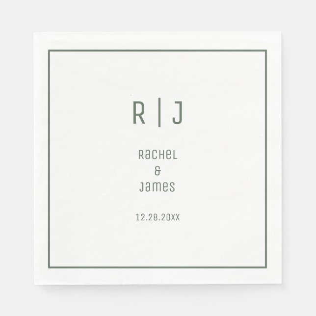 Sage Green Monogram Minimal Elegant Modern Wedding Napkins (Front)