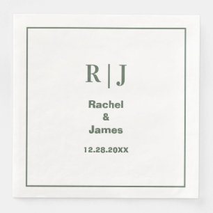 Sage Green Monogram Minimal Elegant Modern Wedding Paper Dinner Napkins
