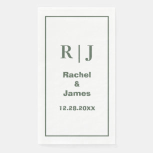 Sage Green Monogram Minimal Elegant Modern Wedding Paper Guest Towels