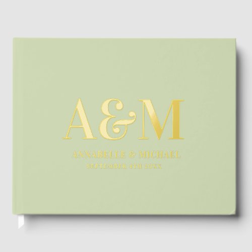 SAGE GREEN MONOGRAM MINIMALIST WEDDING  GUEST BOOK