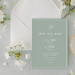Sage Green Monogram Modern Script Save the Date Invitation<br><div class="desc">Announce your special day with sophistication using our Sage Green Monogram Modern Script Save the Date Invitation. This beautifully crafted invitation features a luxurious sage green and white palette, perfect for any formal affair. The elegant calligraphy script and classic monogram design add a touch of refinement and charm, making it...</div>