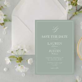 Sage Green Monogram Modern Script Save the Date Invitation