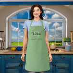 Sage green monogram name business  apron<br><div class="desc">A sage green background. Personalize and add your first name,  monogram initials and full name.  Use your back space key to delete if you want the apron without your full name.</div>