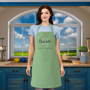 Sage green monogram name business  apron