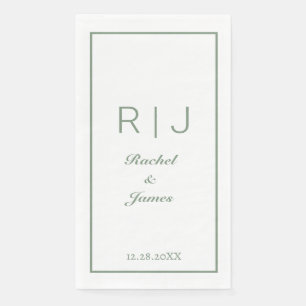 Sage Green Monogram Name Elegant Minimal Wedding Paper Guest Towels