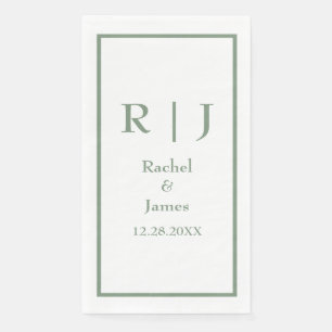 Sage Green Monogram Name Elegant Minimal Wedding Paper Guest Towels
